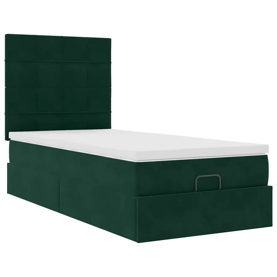Cadre de lit ottoman avec matelas vert foncé 80x200 cm velours - 7