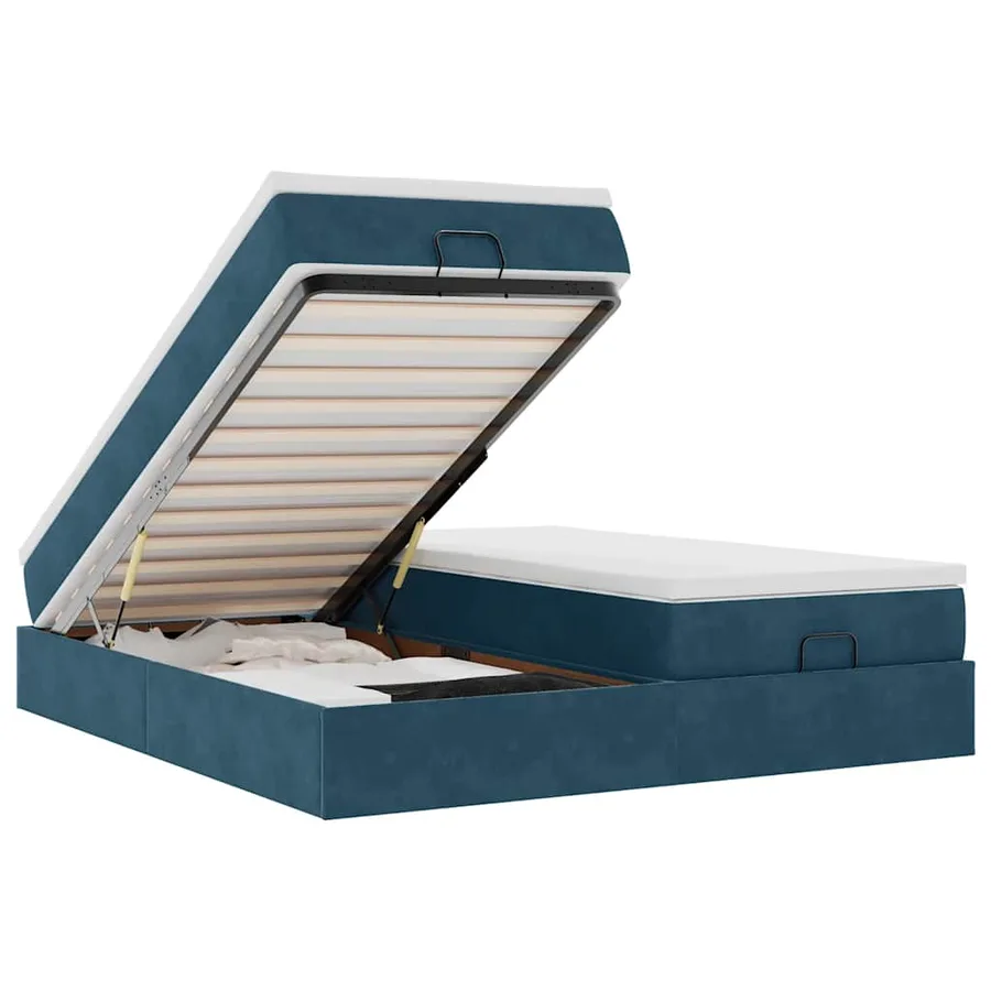 Cadre de lit ottoman avec matelas bleu foncé 160x200 cm velours - 2