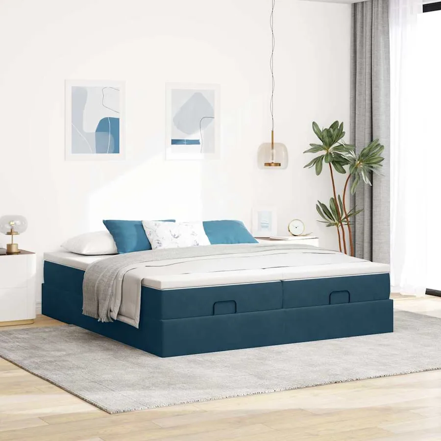 Cadre de lit ottoman avec matelas bleu foncé 160x200 cm velours - 3