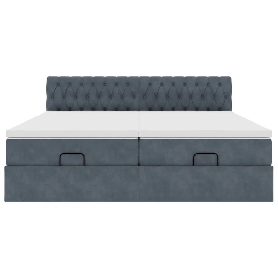 Cadre de lit ottoman avec matelas gris foncé 160x200cm velours - 8