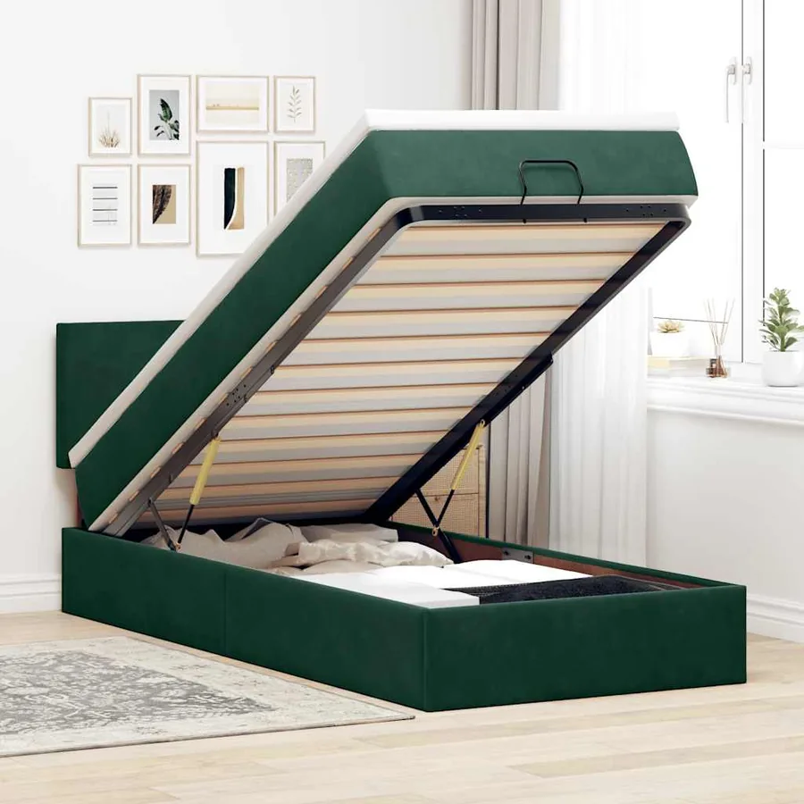 Lit ottoman avec matelas et LED Vert foncé 80x200cm velours