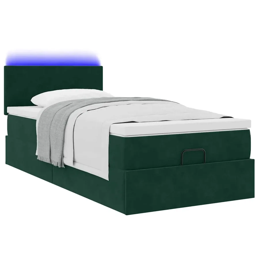 Lit ottoman avec matelas et LED Vert foncé 80x200cm velours - 6