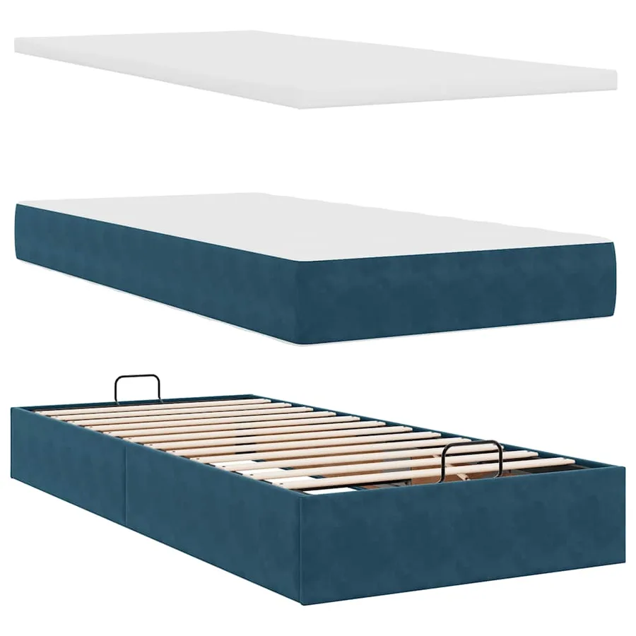 Cadre de lit ottoman avec matelas bleu foncé 160x200 cm velours - 8