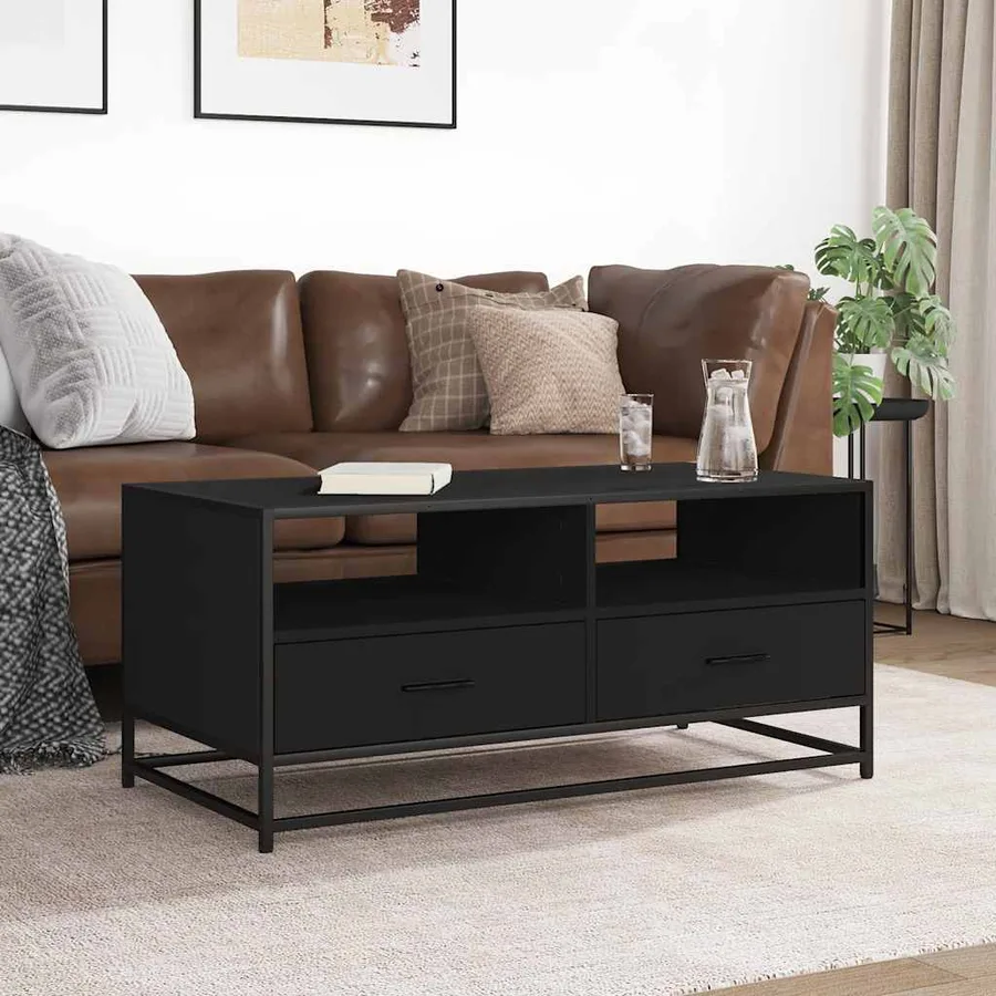 Table basse noir 100x50x45 cm bois d'ingénierie et métal - 3