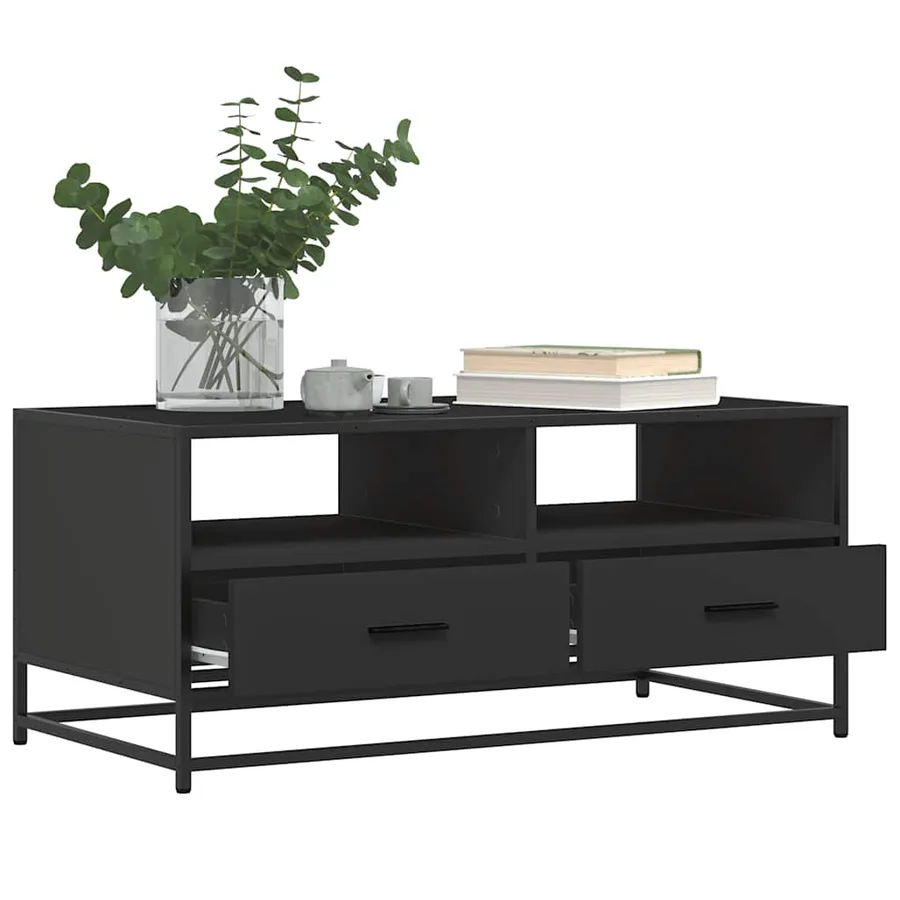 Table basse noir 100x50x45 cm bois d'ingénierie et métal - 4