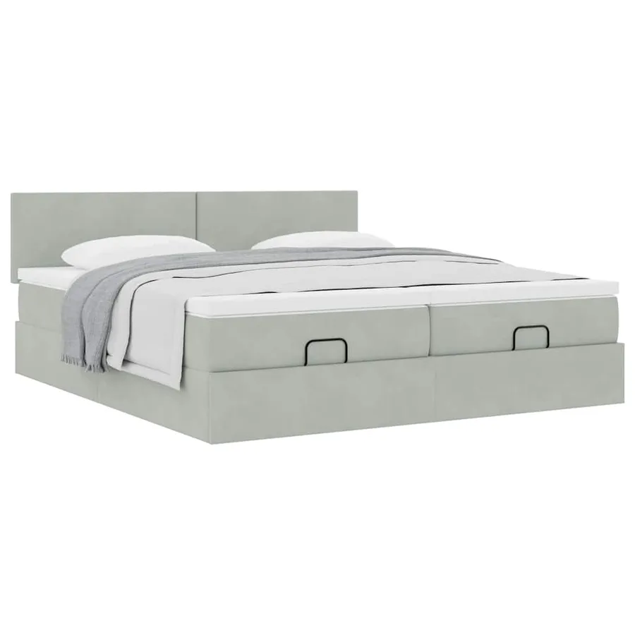 Cadre de lit ottoman et matelas gris clair 160x200cm velours - 5