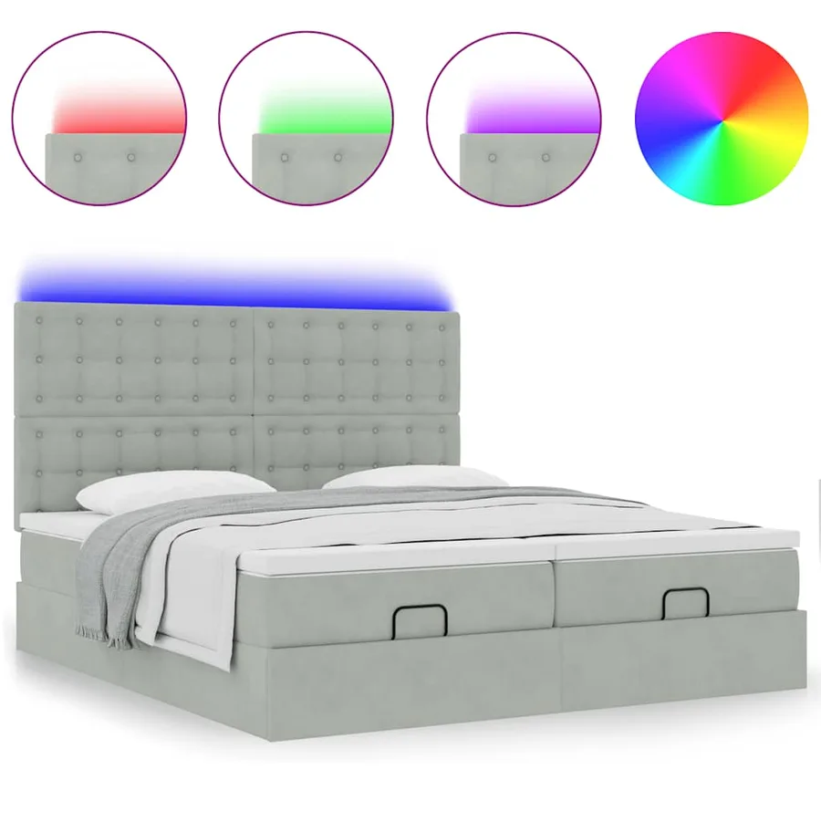 Cadre de lit ottoman et matelas gris clair 160x200cm velours - 5