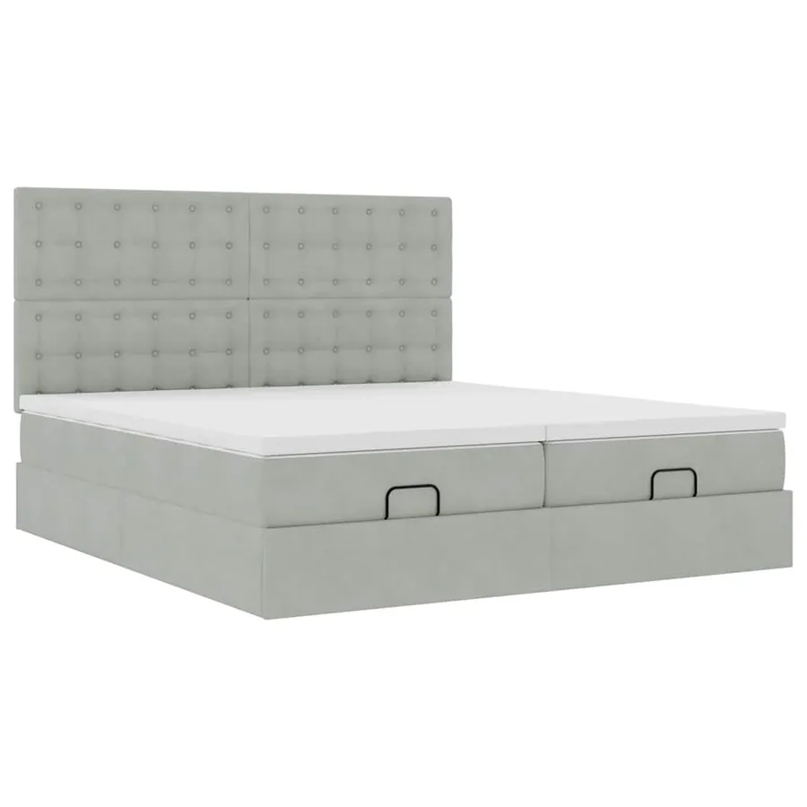 Cadre de lit ottoman et matelas gris clair 160x200cm velours - 7