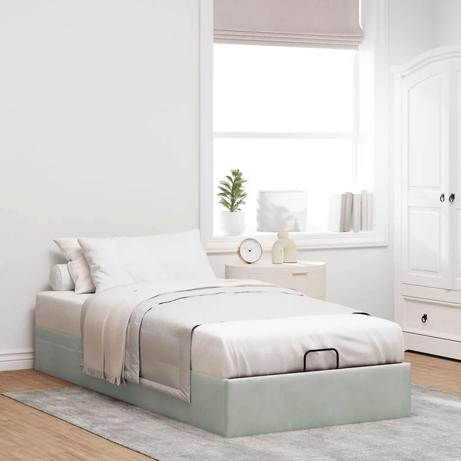 Cadre de lit ottoman sans matelas gris clair 80x200 cm velours - 3