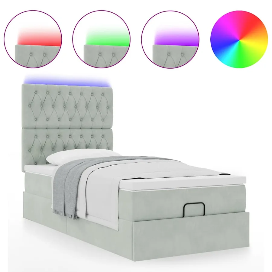 Cadre de lit ottoman avec matelas gris clair 80x200 cm velours - 5