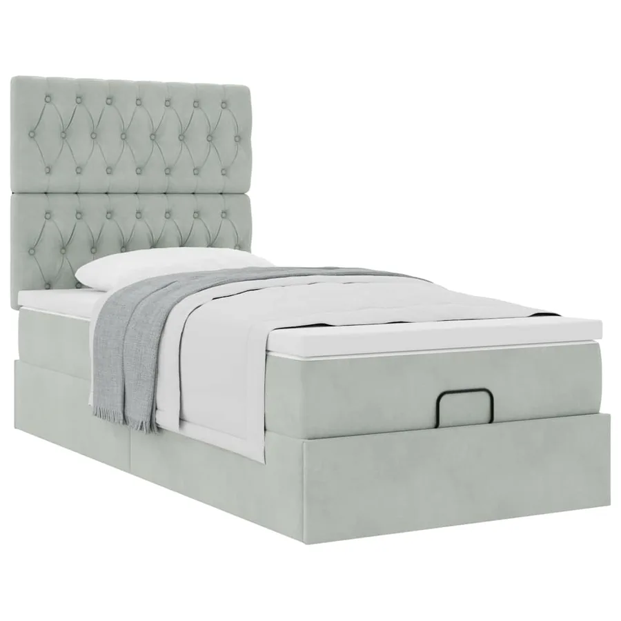 Cadre de lit ottoman avec matelas gris clair 80x200 cm velours - 5