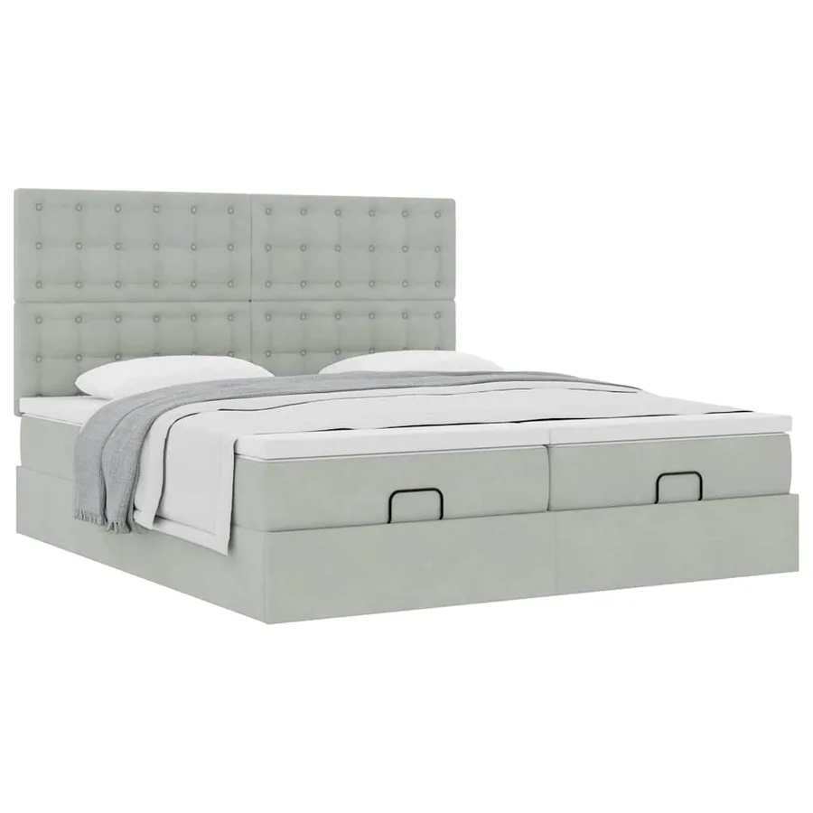 Cadre de lit ottoman et matelas gris clair 160x200cm velours - 5