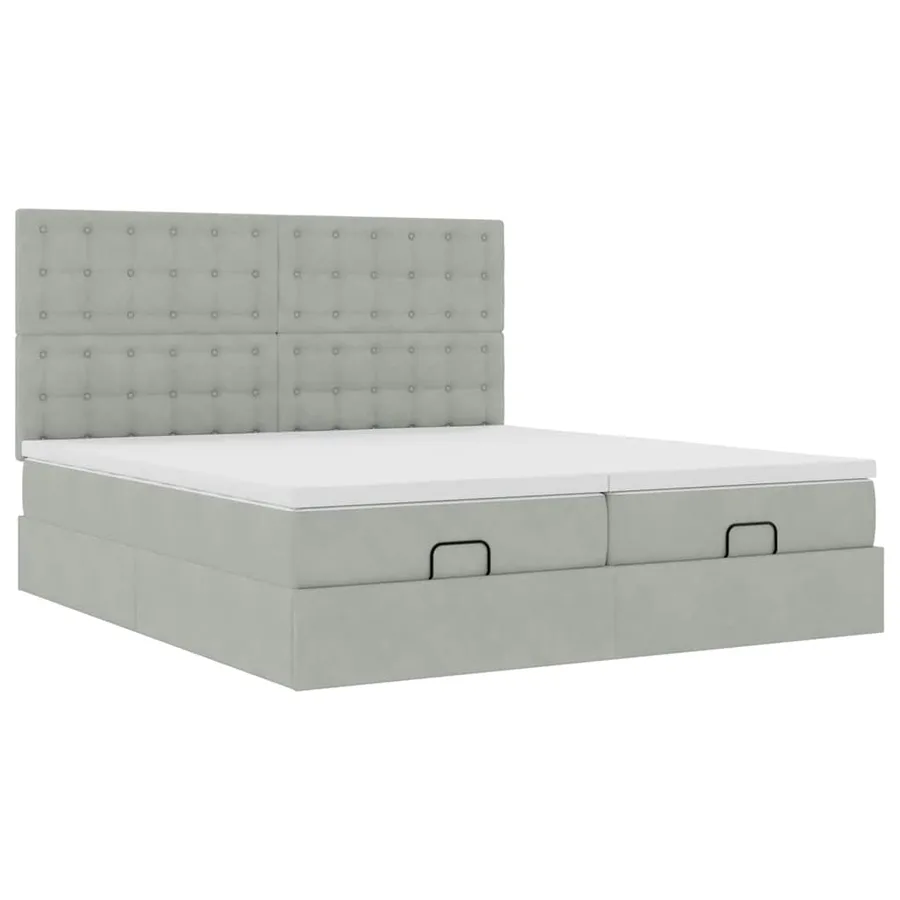 Cadre de lit ottoman et matelas gris clair 160x200cm velours - 6
