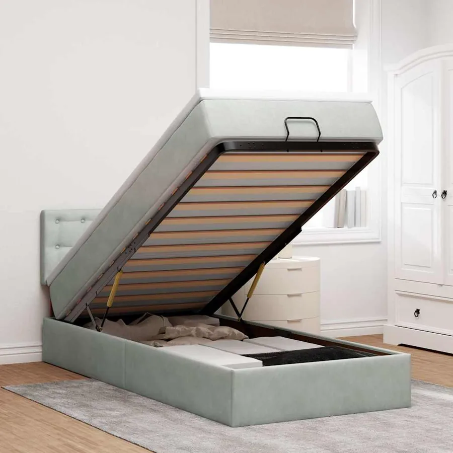 Cadre de lit ottoman avec matelas gris clair 80x200 cm velours