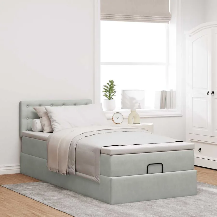 Cadre de lit ottoman avec matelas gris clair 80x200 cm velours - 4