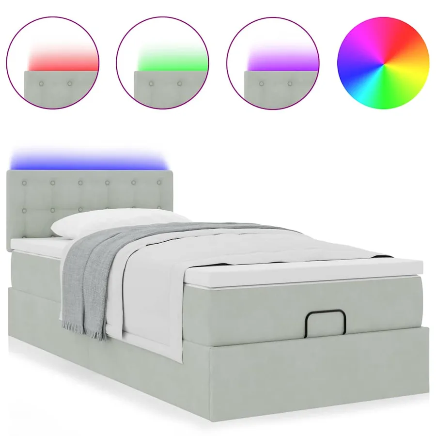 Cadre de lit ottoman avec matelas gris clair 80x200 cm velours - 5