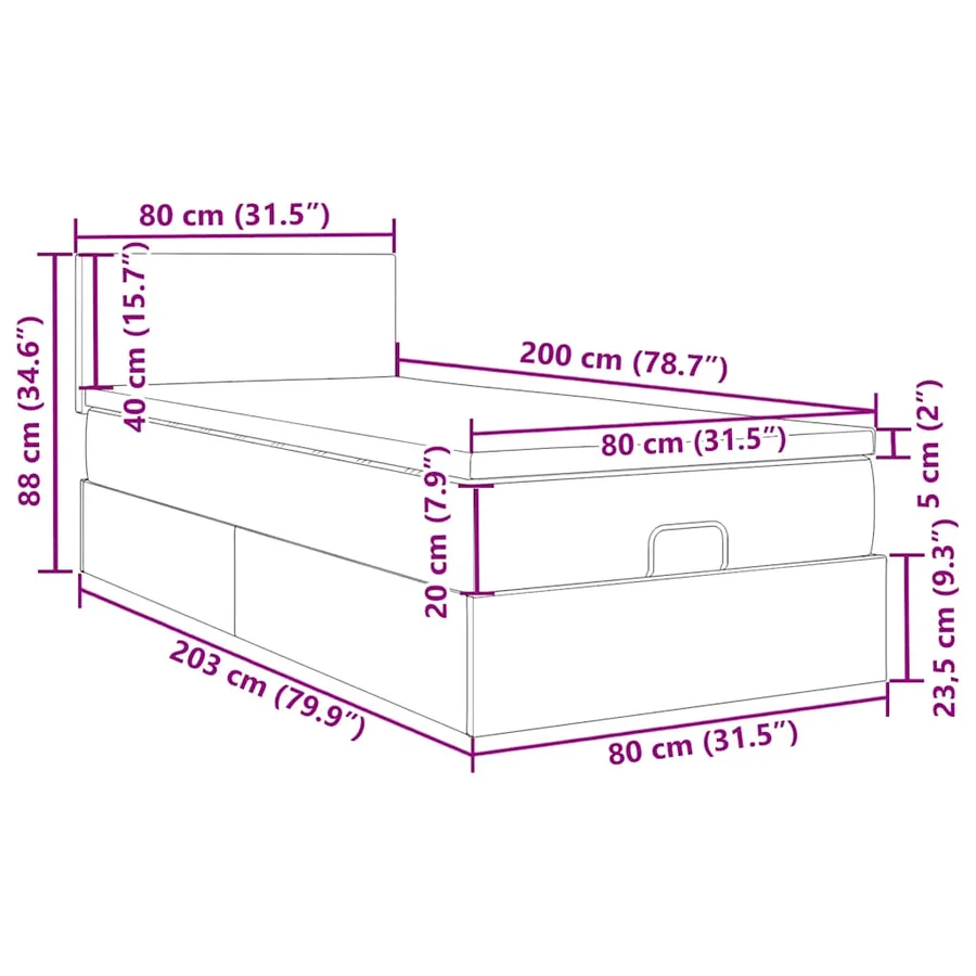 Lit ottoman avec matelas et LED rose 80x200cm velours - 18