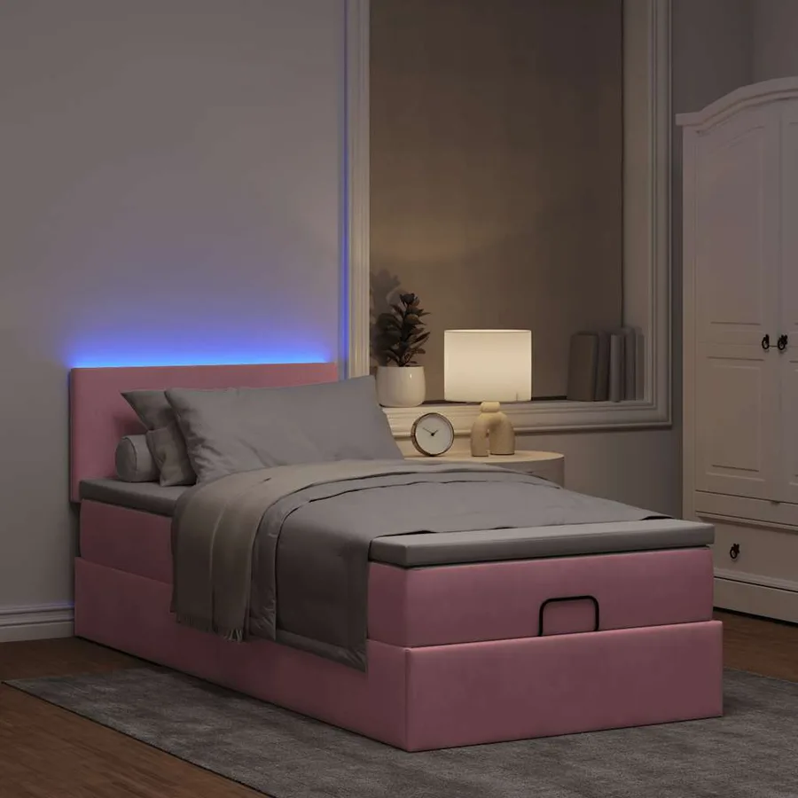 Lit ottoman avec matelas et LED rose 80x200cm velours - 3