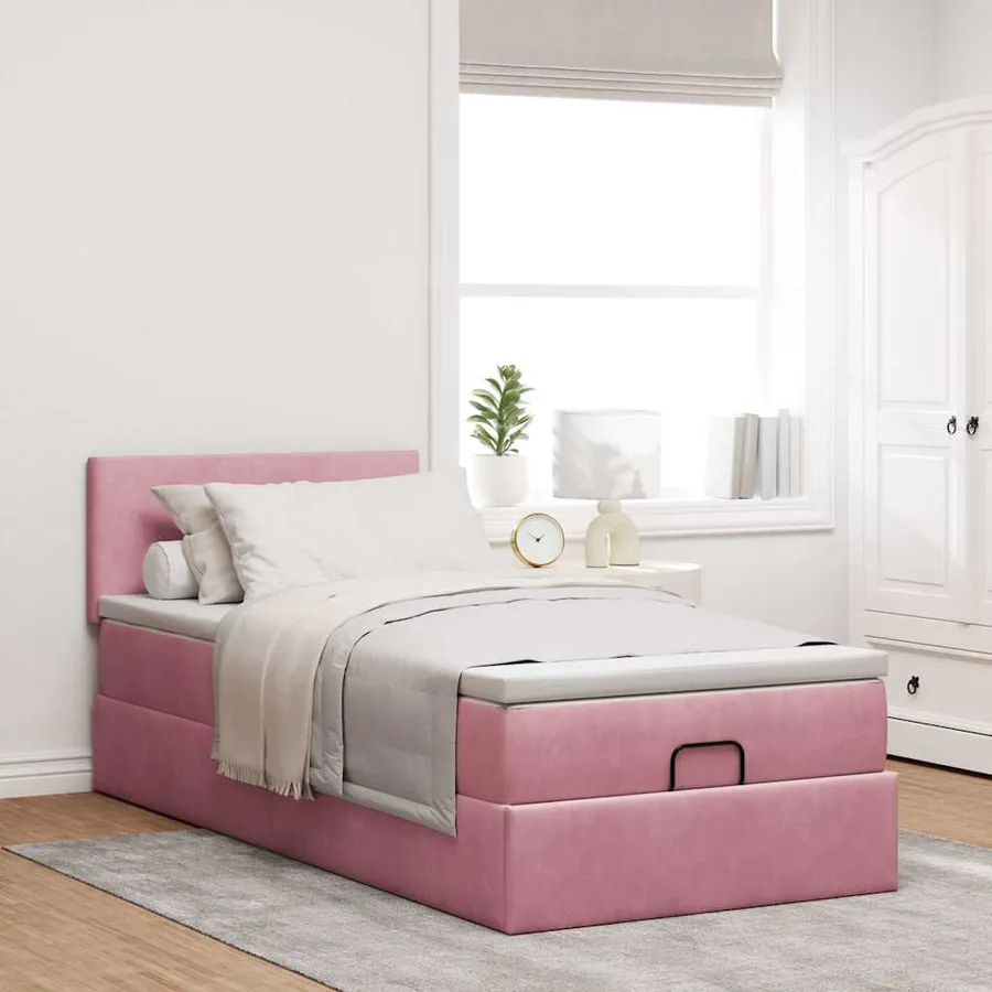 Lit ottoman avec matelas et LED rose 80x200cm velours - 4