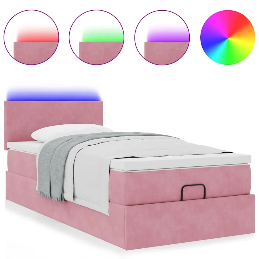 Lit ottoman avec matelas et LED rose 80x200cm velours - 5