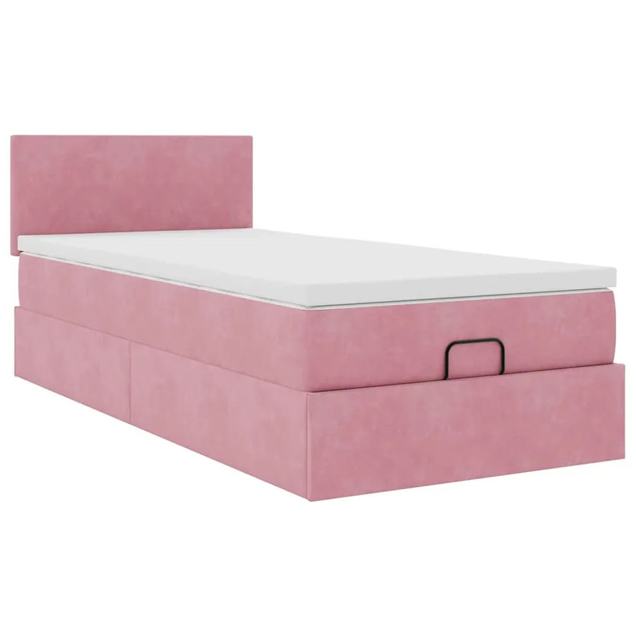 Lit ottoman avec matelas et LED rose 80x200cm velours - 7