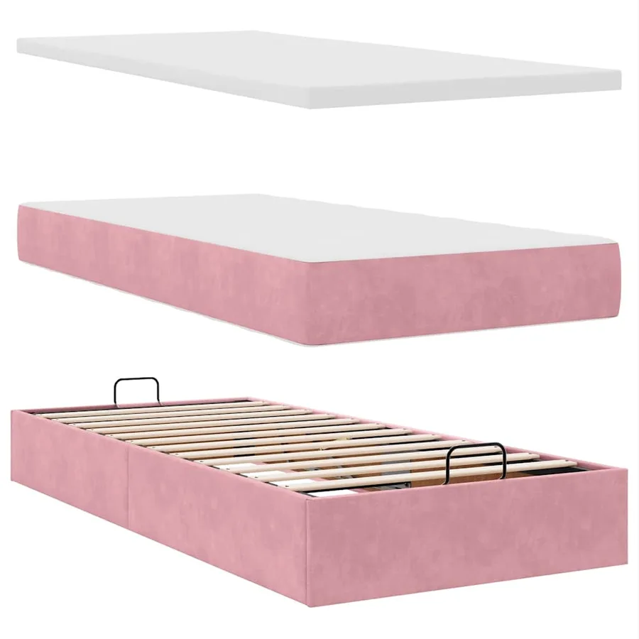Lit ottoman avec matelas et LED rose 80x200cm velours - 9