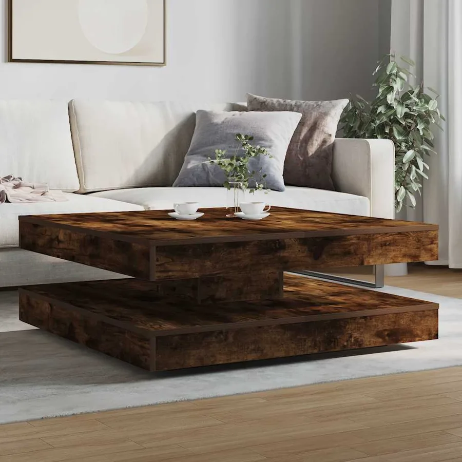 Table basse rotative à 360 degrés chêne fumé 90x90x34,5 cm - 3