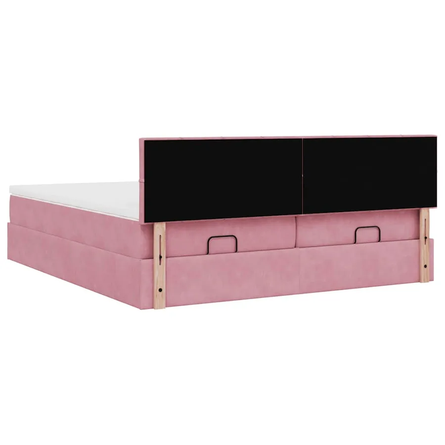 Cadre de lit ottoman avec matelas rose 160x200 cm velours - 12