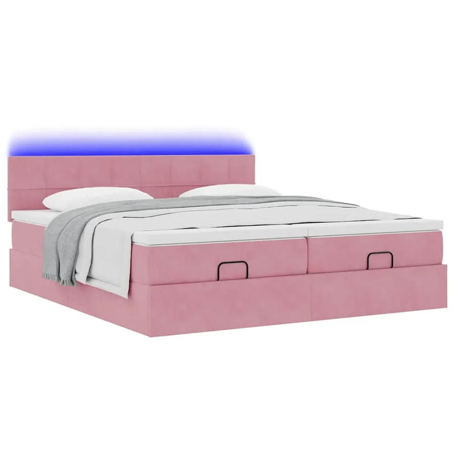 Cadre de lit ottoman avec matelas rose 160x200 cm velours - 6