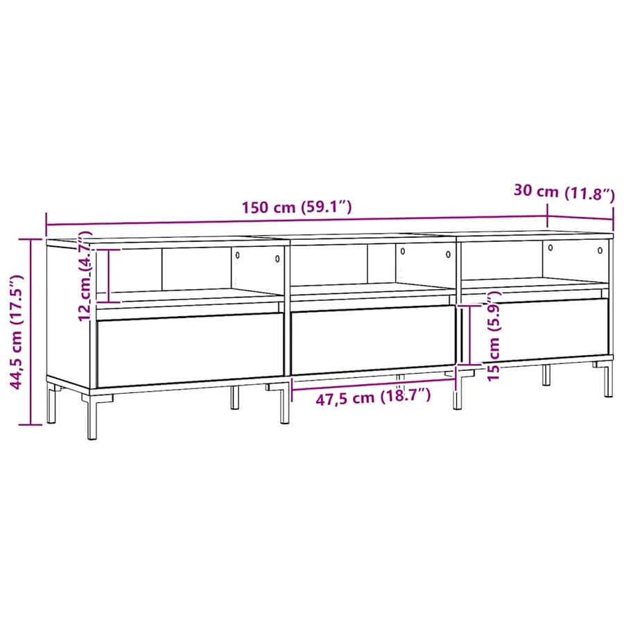 Meuble TV chêne artisanal 150x30x44,5 cm bois d'ingénierie - 10