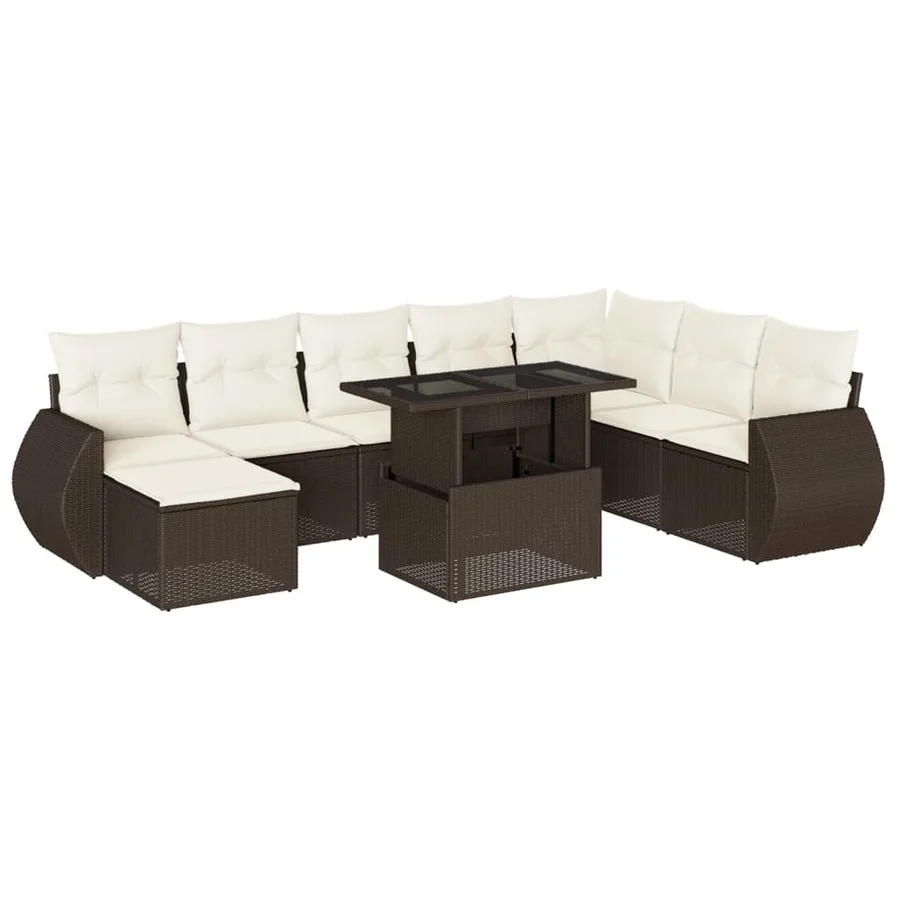 Salon de jardin avec coussins 9 pcs marron résine tressée - 2