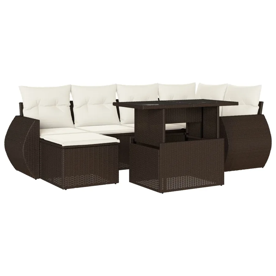 Salon de jardin avec coussins 7 pcs marron résine tressée - 2