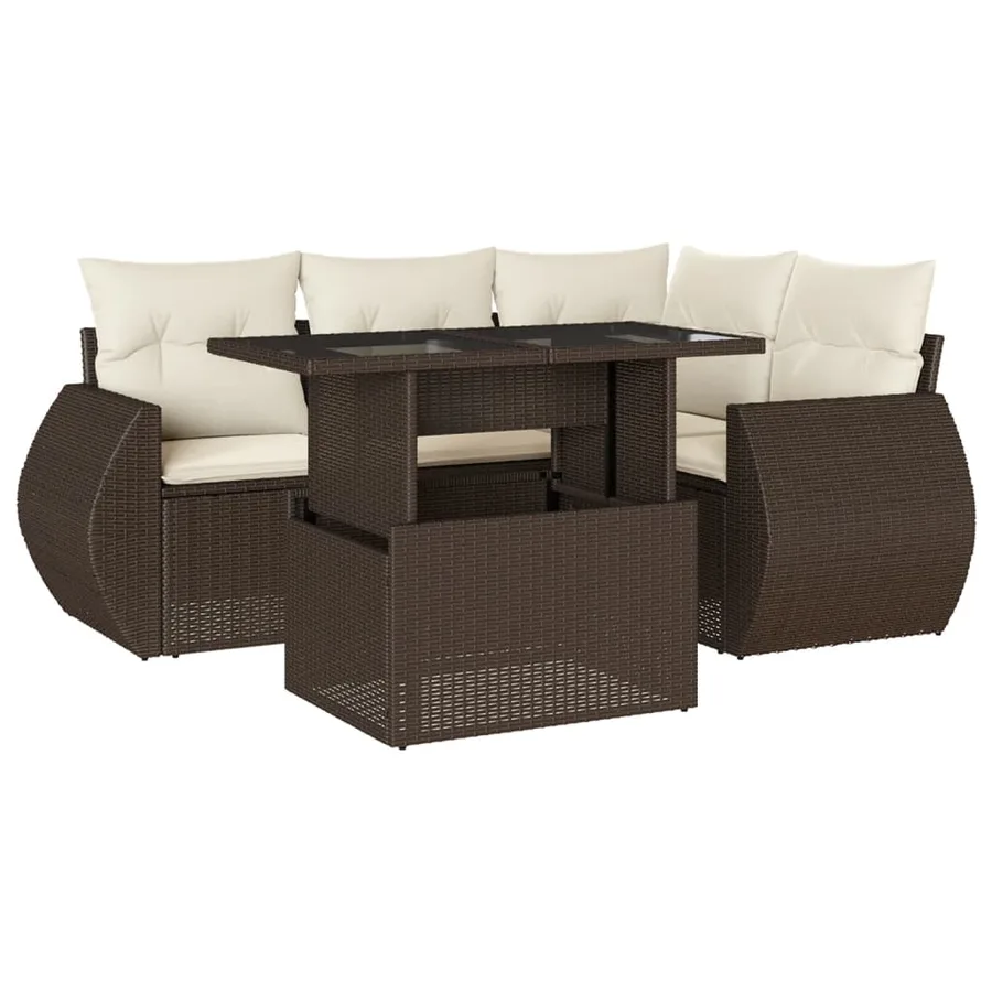 Salon de jardin avec coussins 5 pcs marron résine tressée - 2