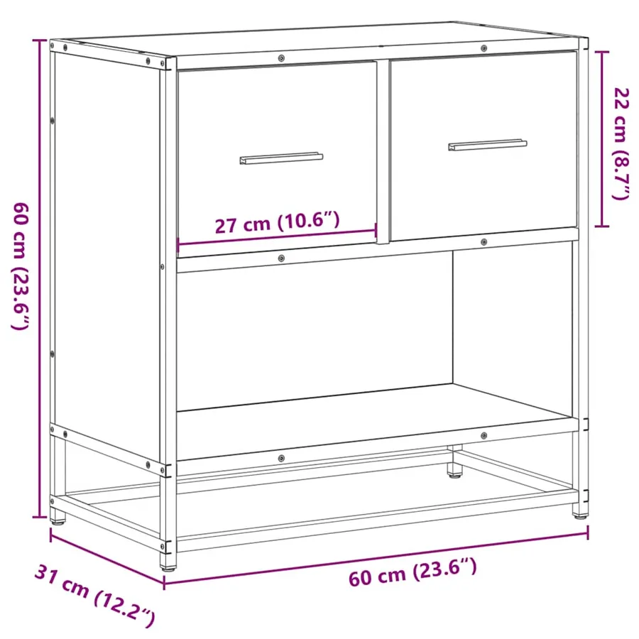 Table de chevet chêne sonoma 60x31x60 cm bois ingénierie métal - 11