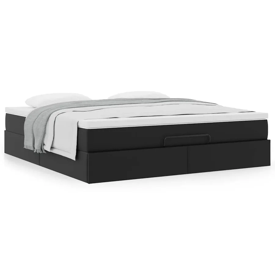 Cadre de lit ottoman avec matelas noir 180x200 cm similicuir - 4