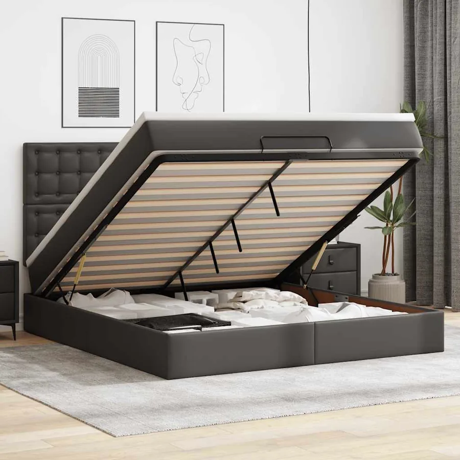 Cadre de lit ottoman avec matelas noir 180x200 cm similicuir