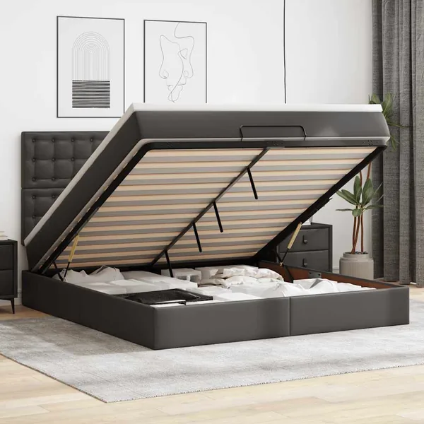 Cadre de lit ottoman avec matelas noir 180x200 cm similicuir