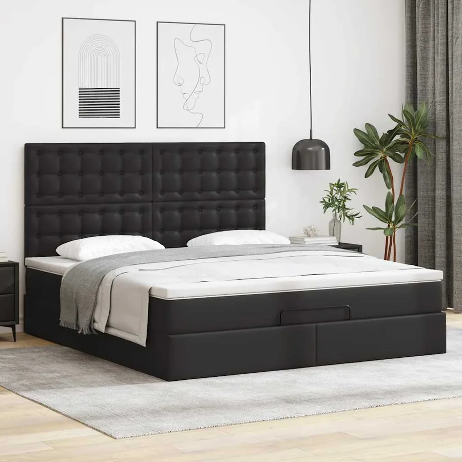 Cadre de lit ottoman avec matelas noir 180x200 cm similicuir - 3