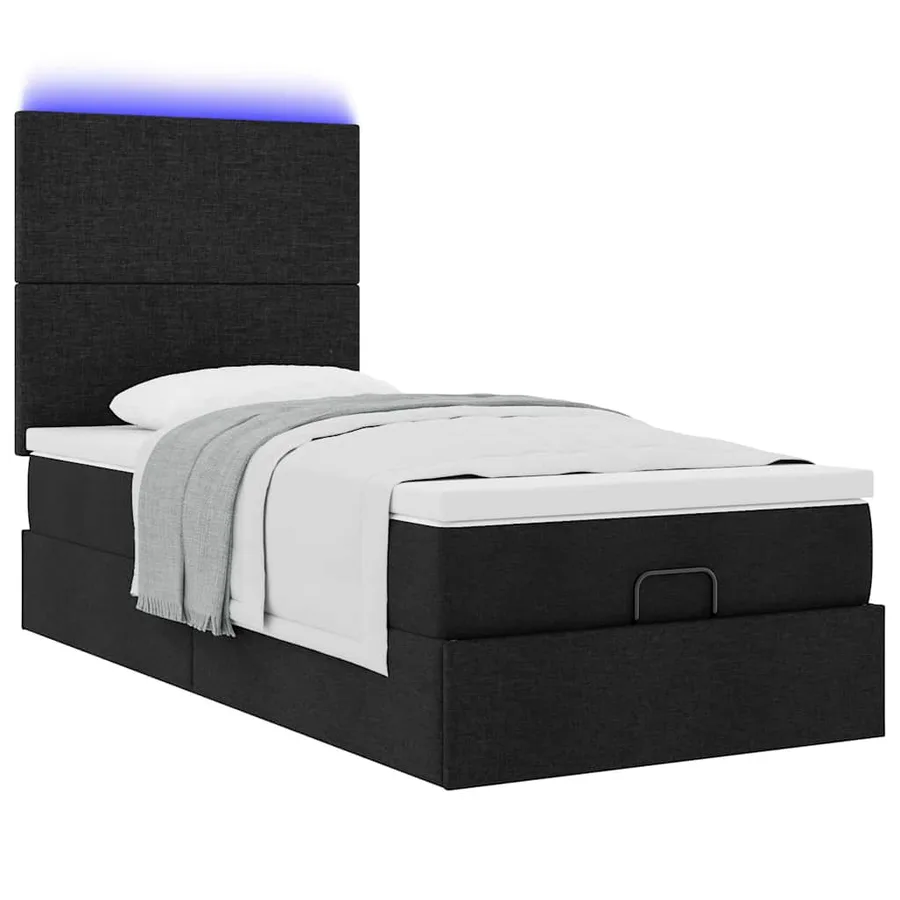 Lit ottoman avec matelas et LED noir 80x200cm tissu - 6