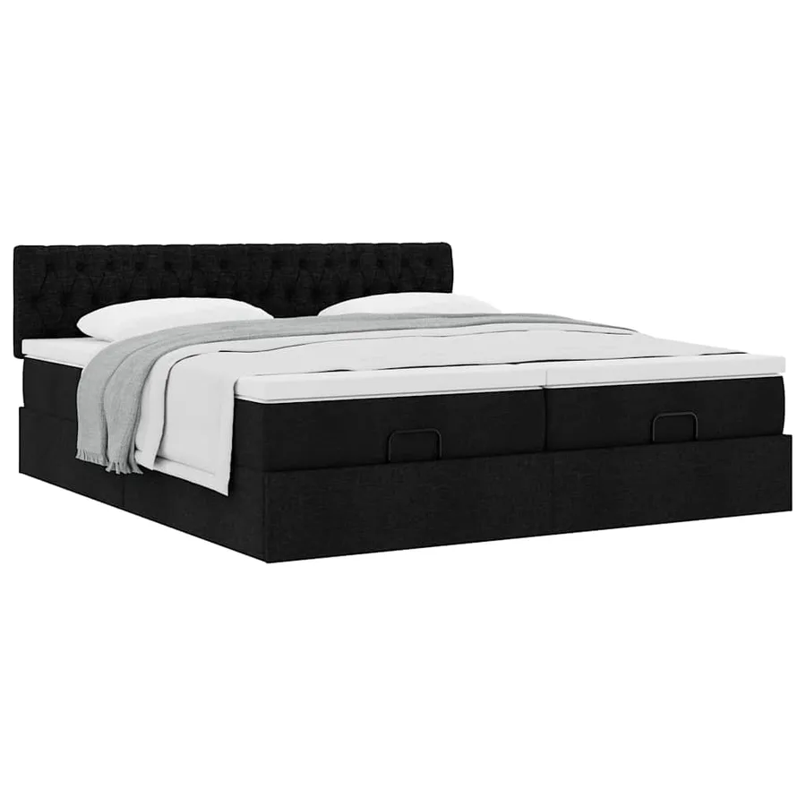 Cadre de lit ottoman avec matelas noir 160x200 cm tissu - 5