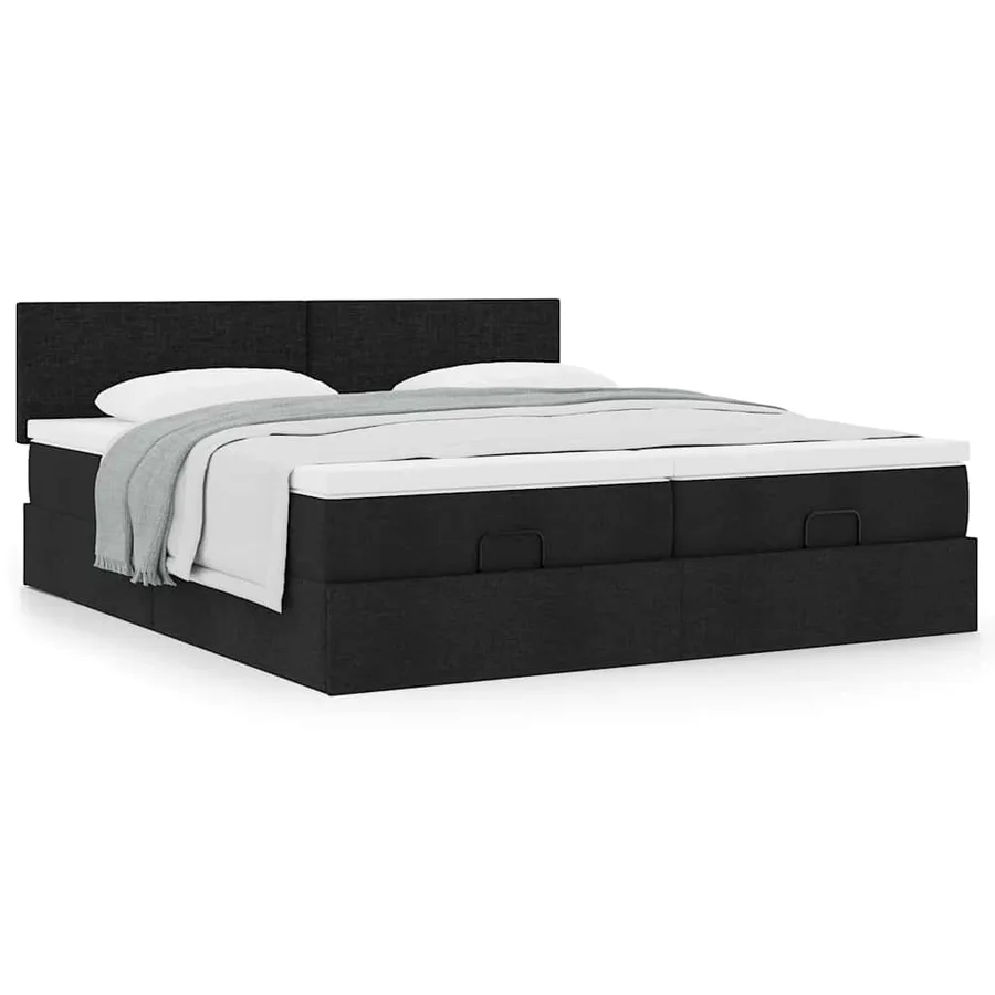 Cadre de lit ottoman avec matelas noir 160x200 cm tissu - 4