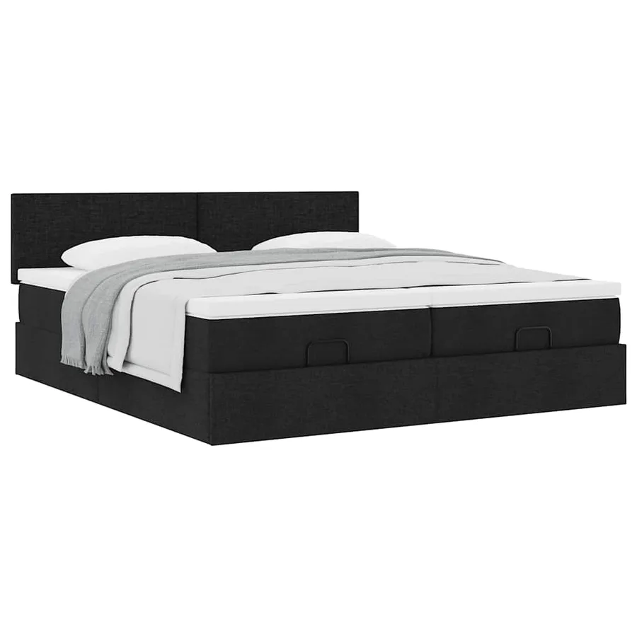 Cadre de lit ottoman avec matelas noir 160x200 cm tissu - 5