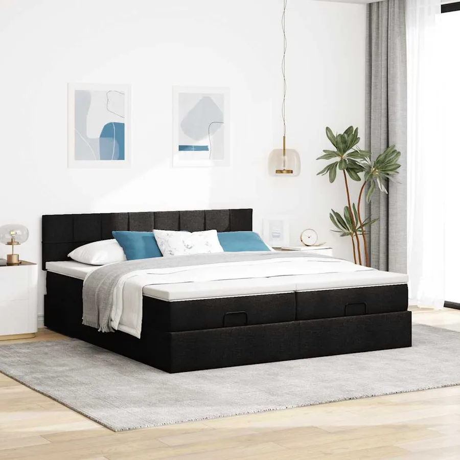 Cadre de lit ottoman avec matelas noir 160x200 cm tissu - 3