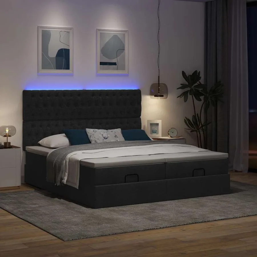 Cadre de lit ottoman avec matelas noir 160x200 cm tissu - 3