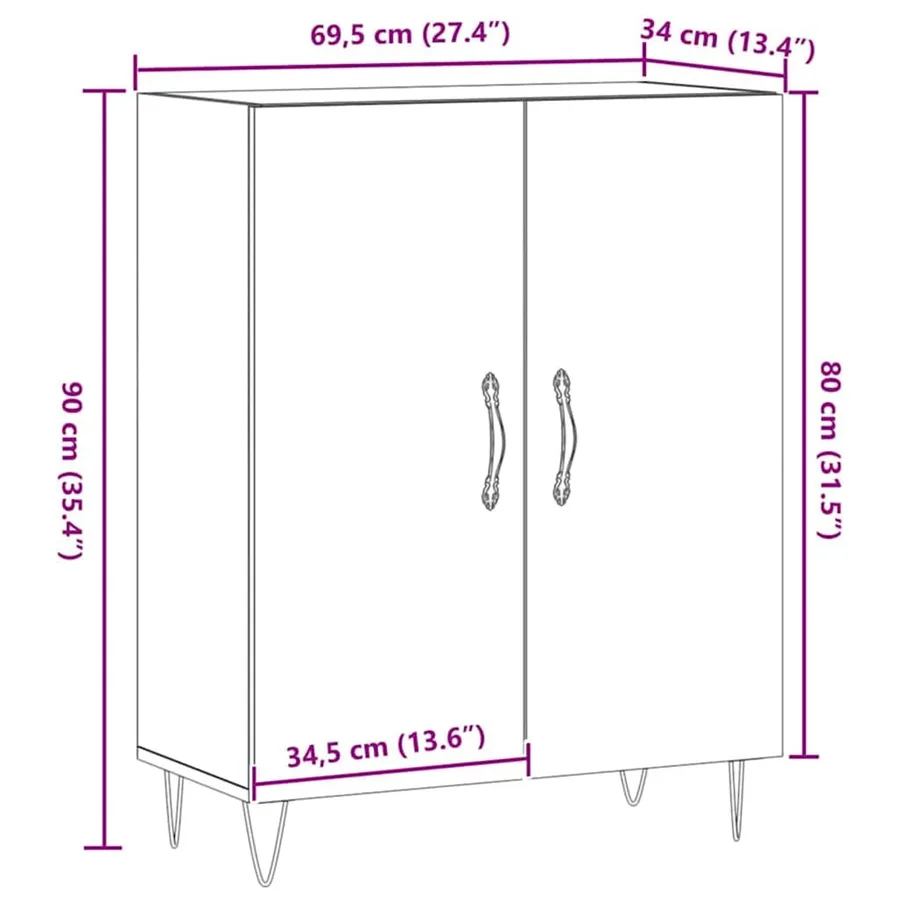 Buffet chêne artisanal 69,5x34x90 cm bois d'ingénierie - 10