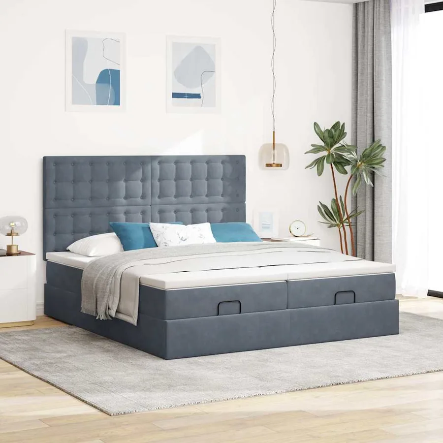 Cadre de lit ottoman avec matelas gris foncé 180x200cm velours - 3