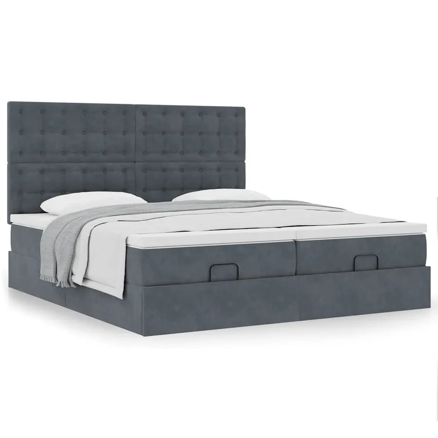 Cadre de lit ottoman avec matelas gris foncé 180x200cm velours - 4