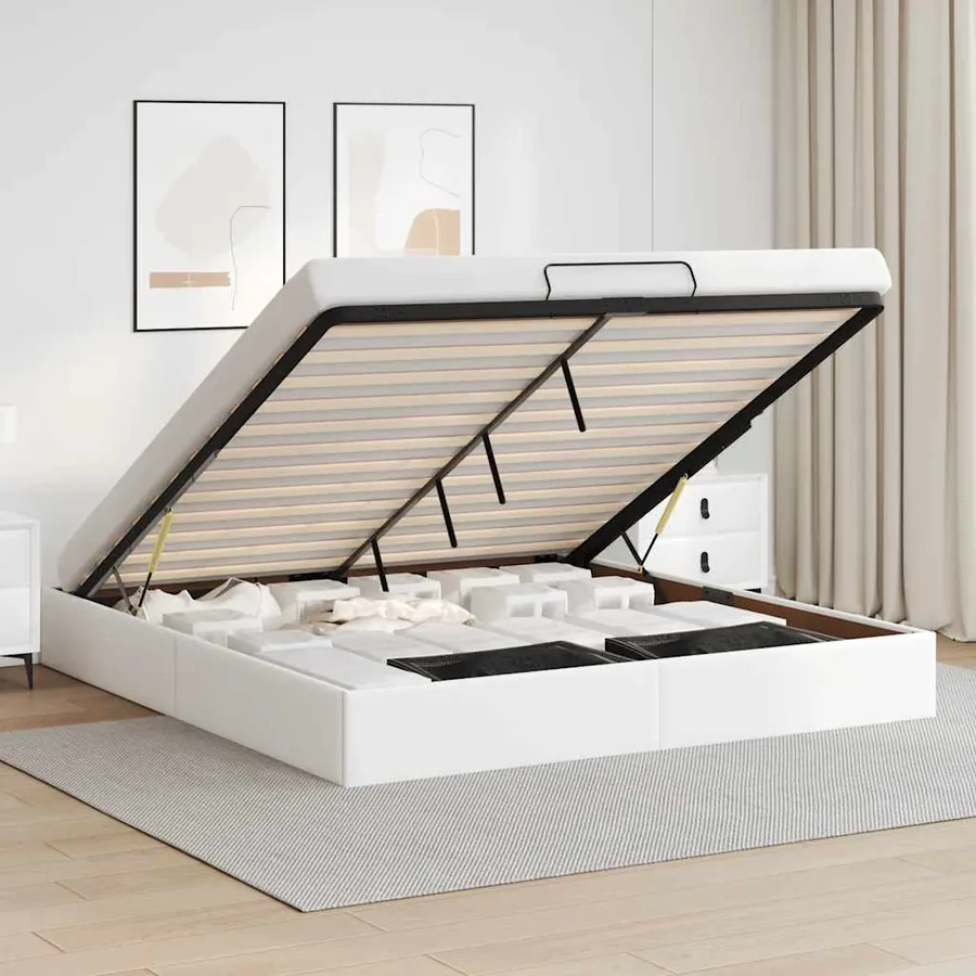 Cadre de lit ottoman sans matelas blanc 200x200 cm similicuir