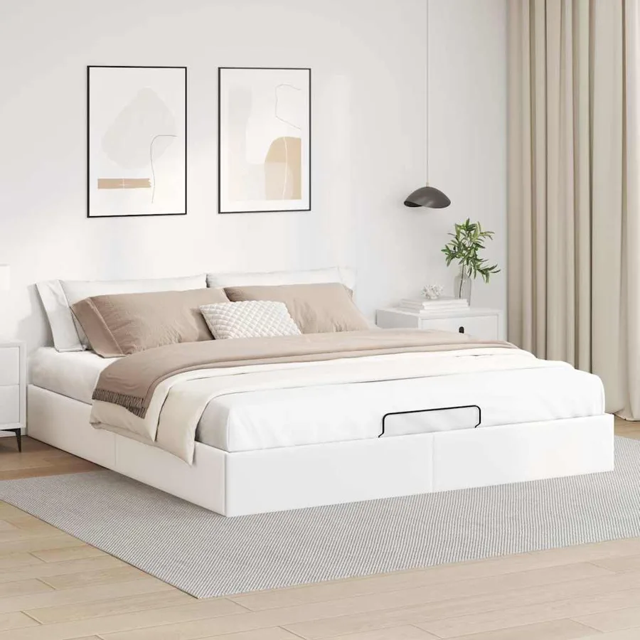 Cadre de lit ottoman sans matelas blanc 200x200 cm similicuir - 3