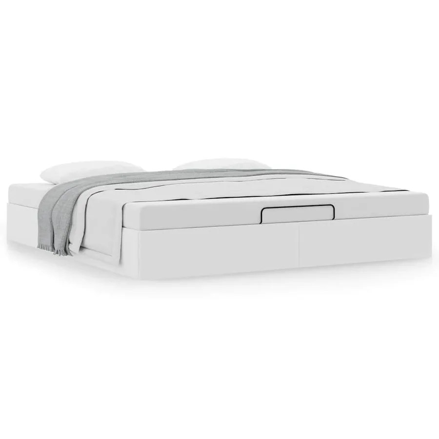 Cadre de lit ottoman sans matelas blanc 200x200 cm similicuir - 4
